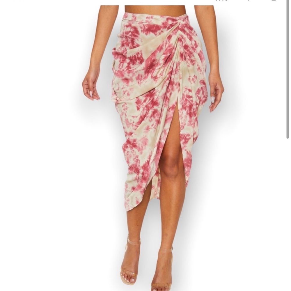 Fuschia tie dye ruched side midi skirt
